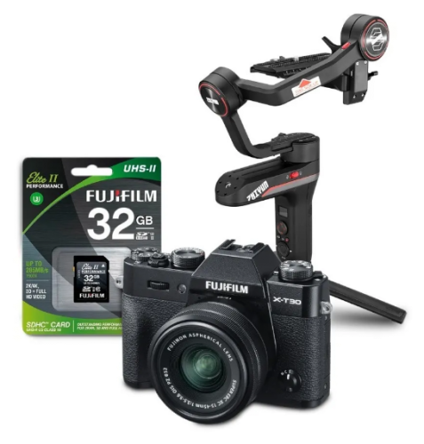 Cámara Fujifilm X-T30 negra + XC 14-45mm + SD 32GB UHS-II + Weebill-S