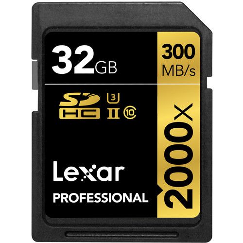 Tarjeta Lexar 32GB SDXC 2000x Clase 10 U3 V90 (up to 300MB/s read, up to 260MB/s write)