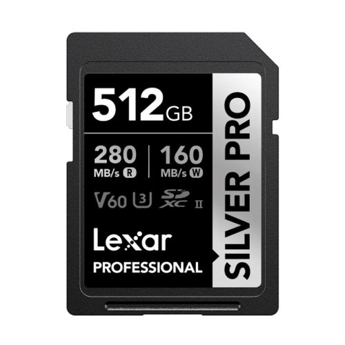 Memoria Lexar 512GB SDXC Silver Pro Class 10, U3, V60,  up to 280MB/s read, up to 160MB/s write