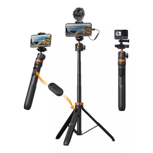 Bastón selfie y tripie  K&F Concept con mando a distancia Bluetooth y adaptador Gopro (KF09.127V1)