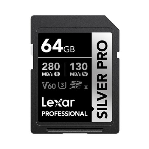 Tarjeta de memoria SD Lexar Silver Pro SD 64GB UHS-II, V60, U3, C10, SDXC Lectura 280MB/s