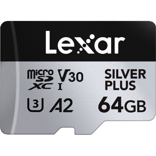 Memoria Lexar Micro 64GB SDXC SILVER PLUS UHS-I U3 V30 A2 205MB/s read, 100MB/s write speed