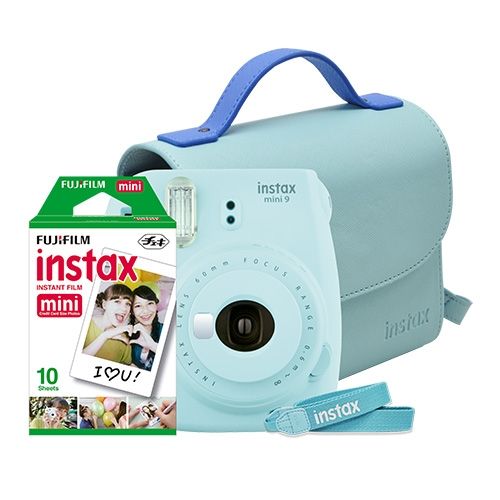 INSTAX MINI 9 HIELO+ESTUCHE+CORREA+PELÍCULA