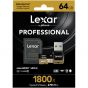 Tarjeta Lexar 64GB  Microsdxc 1800X Professional UHS-II Class 10, U3 Con Lector USB