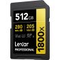 Tarjeta Lexar 512GB Professional 1800x SDXC UHS-II Class 10, U3, V60, 1800x