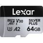 Memoria Lexar Micro 64GB SDXC SILVER PLUS UHS-I U3 V30 A2 205MB/s read, 100MB/s write speed