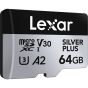 Memoria Lexar Micro 64GB SDXC SILVER PLUS UHS-I U3 V30 A2 205MB/s read, 100MB/s write speed