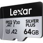 Memoria Lexar Micro 64GB SDXC SILVER PLUS UHS-I U3 V30 A2 205MB/s read, 100MB/s write speed
