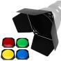 Deflector de Luz Godox Tipo Barndoor BD-04 para Flash, Incluye Filtro Panal y 4  Filtros de C