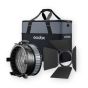 Kit Lente Fresnel Godox GF14 con Barndoor y Estuche