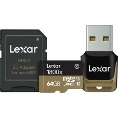 Tarjeta Lexar 64GB  Microsdxc 1800X Professional UHS-II Class 10, U3 Con Lector USB