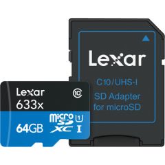 Tarjeta Lexar 64GB 633x microSDHC / microSDXC U High Performance UHS-I Con Adaptador SD