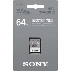 Tarjeta Sony 64GB SDXC UHS-II  SF-E T2 V30 Clase10 Lectura: 270MB/S Escritura: 45MB/S