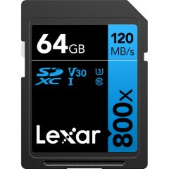 Memoria Lexar 64GB 800X SDXC/UHS-I U3 Clase 10 120MB/S