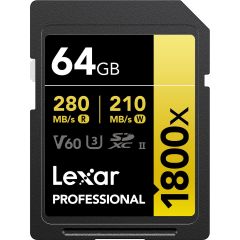 Tarjeta Lexar 64GB Professional 1800x SDXC UHS-II Class 10, U3, V60, 1800x 