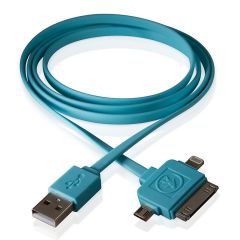 Cable USB Calamari 3 En 1 Lightning, 30 Pin, Micro USB Azul Mate Outdoor Tech