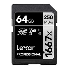 Memoria Lexar 64GB SDHC 1667x / SDXC UHS-II C10 U3 V60 Velocidad 250MB/S