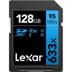Tarjeta Lexar 128GB 633x U3 SDHC / SDXC Professional  
Clase 10 UHS-I LEXAR