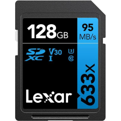 Tarjeta Lexar 128GB 633x U3 SDHC / SDXC Professional  
Clase 10 UHS-I LEXAR