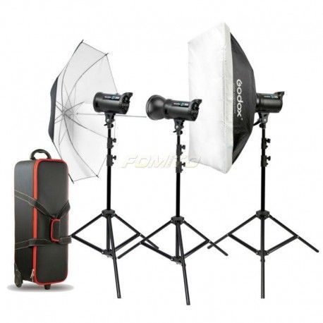 Kit De Iluminación Godox De Estudio QS400-D II, 3 Cabezas 1200 Watts