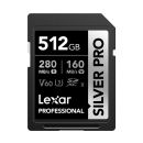Memoria Lexar 512GB SDXC Silver Pro Class 10, U3, V60, up to 280MB/s read, up to 160MB/s write