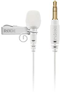 Micrófono de solapa blanco profesional con conector TRS de 3,5 mm. Compatible con RØDE Wireless GO.