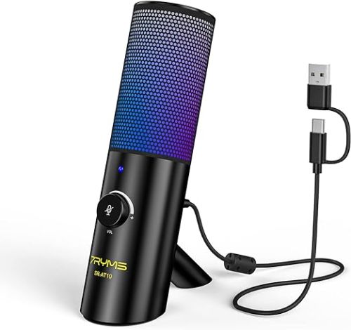 Microfono 7RYMS Para Podcast USB con luz RGB