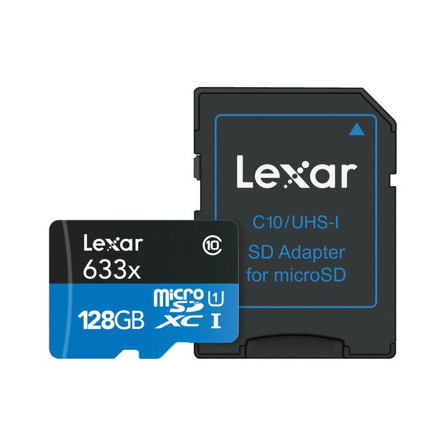 Memoria Lexar 128GB microSDHC 633x / microSDXC U High Performance UHS-I Con Adaptador SD De Memoria