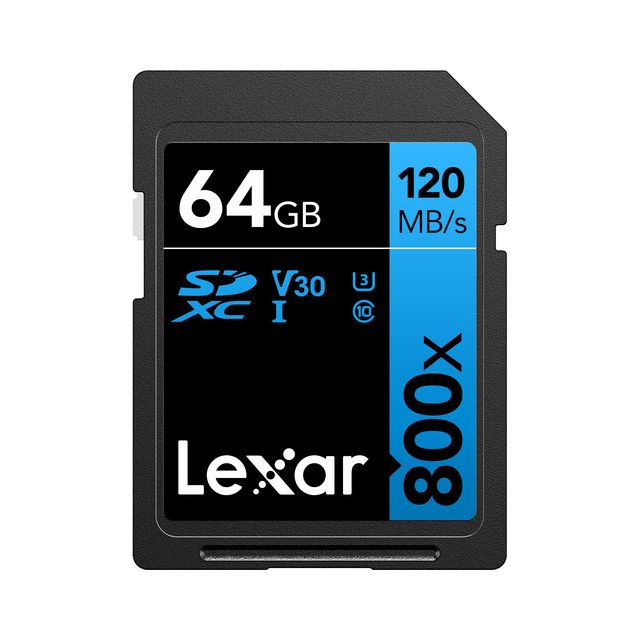 Tarjeta de Memoria Lexar 64GB 800X U3 SDXC/UHS-I Clase 10 120MB/S