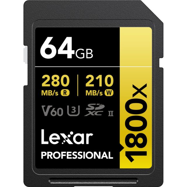 Tarjeta Lexar 64GB Professional 1800x SDXC UHS-II Class 10, U3, V60, 1800x