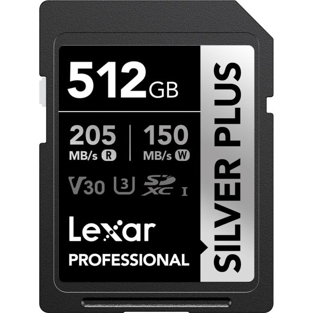 Memoria Lexar 512GB SDXC Professional SILVER PLUS UHS Up to 205MB/s read, 150MB/s write speed