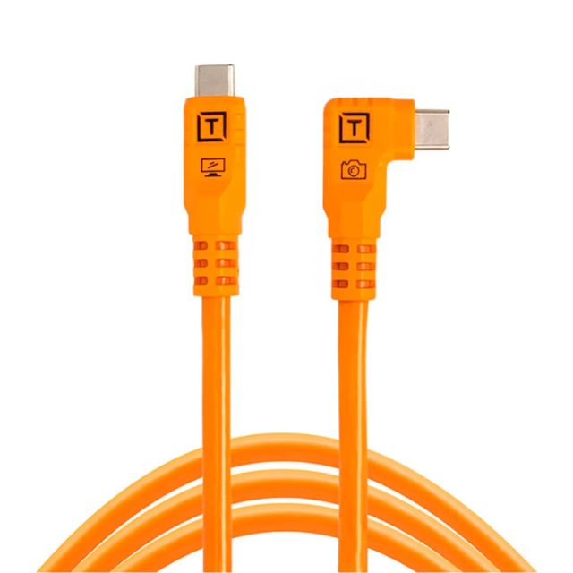 Cable USB-C TetherPro Optima de Tether Tools (1,83 m, naranja de alta visibilidad, ángulo recto)
