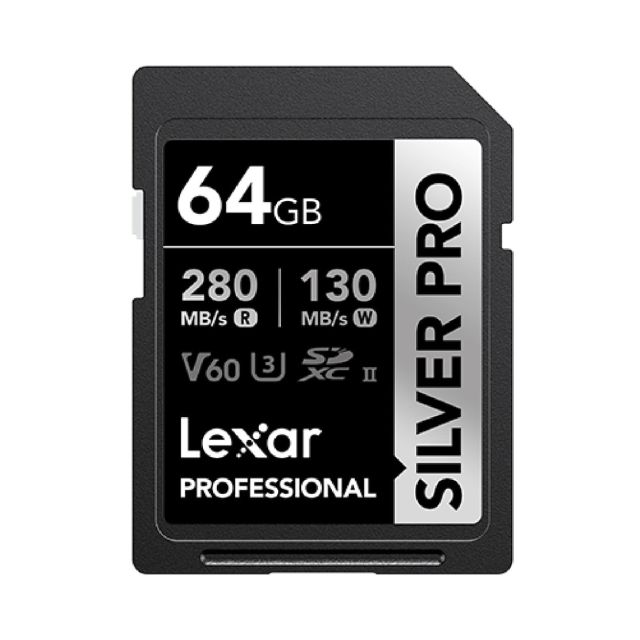 Tarjeta de memoria SD Lexar Silver Pro SD 64GB UHS-II, V60, U3, C10, SDXC Lectura 280MB/s