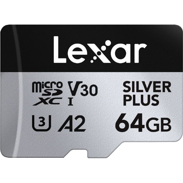 Memoria Lexar Micro 64GB SDXC SILVER PLUS UHS-I U3 V30 A2 205MB/s read, 100MB/s write speed