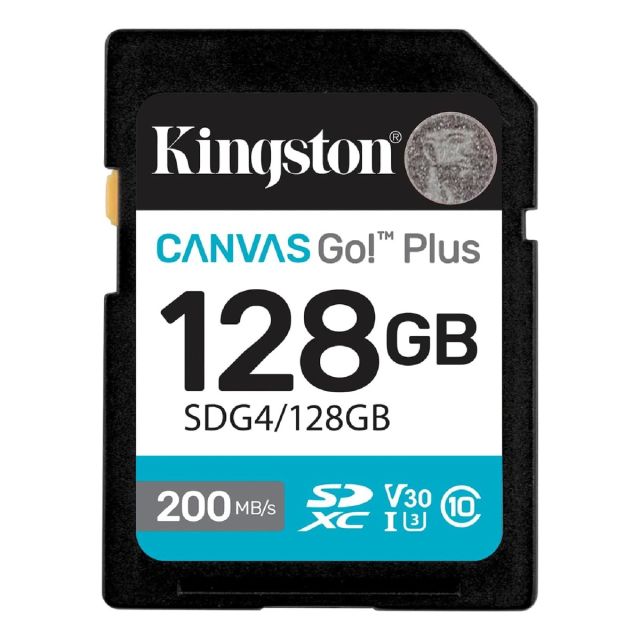 Tarjeta De Memoria Kingston Canvas Go Plus SD 128GB UHS-I U3 V30 200 MB/s