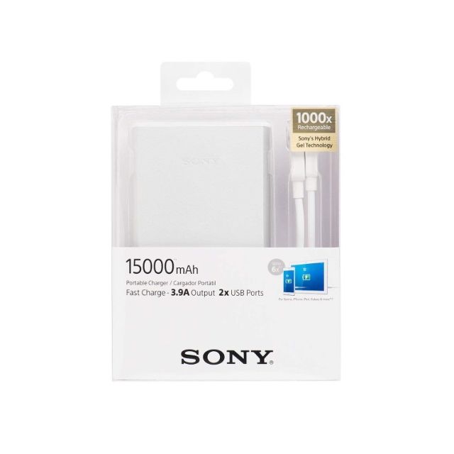 Cargador Portatil Sony  De Polimeros De Iones De Litio 15,000MAH Plata