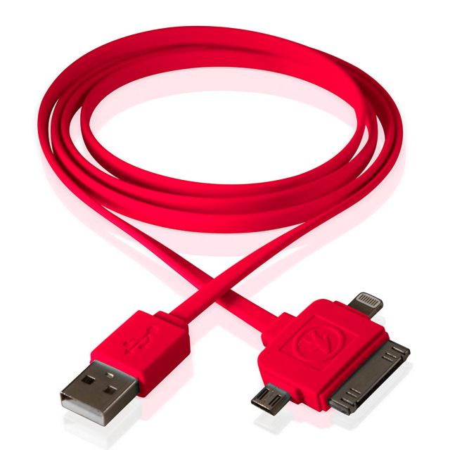 Cable USB Calamari 3 En 1 Lightning, 30 Pin, Micro USB Rojo Outdoor Tech