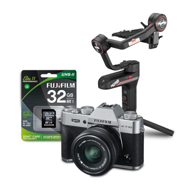 Cámara Fujifilm X-T30 plata + XC 14-45mm + SD 32GB UHS-II + Weebill-S