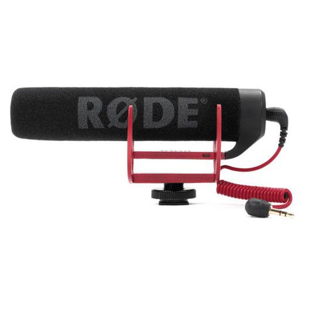 Micrófono RODE Videomic Go Rycote, versátil y liviano para montar sobre cámara.