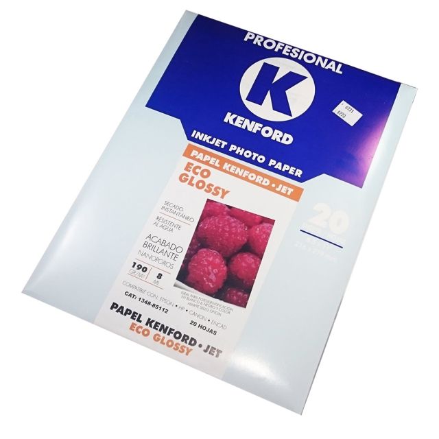 Papel Kenford Eco Glossy 8.5X11 190 Gramos 20 Hojas Prof