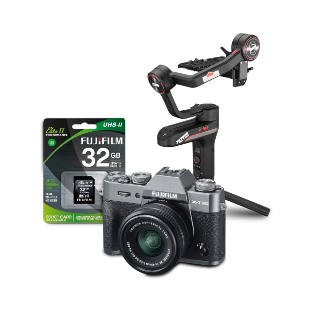 Cámara Fujifilm X-T30 carbón + XC 14-45mm + SD 32GB UHS-II + Weebill-S