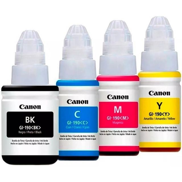 3 Botellas De Tinta Canon 70ML (Amarilla, Cian, Magenta)y Botella De Tinta 135ML Negra kitFM