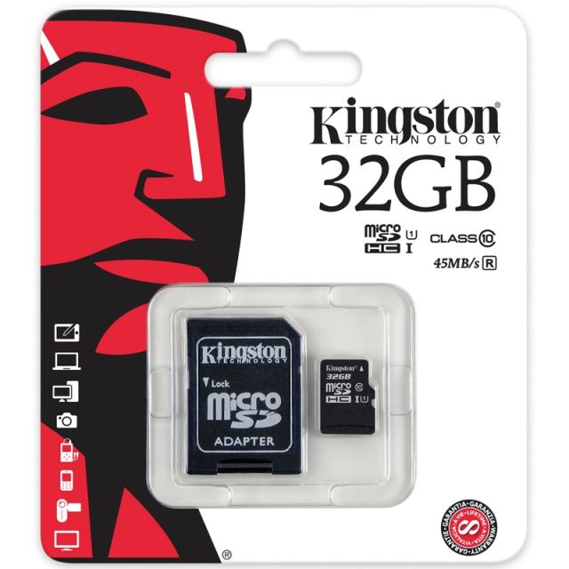 Tarjeta De Memoria Kingston MICROSDHC 32GB Clase 10 C/Adaptador SD