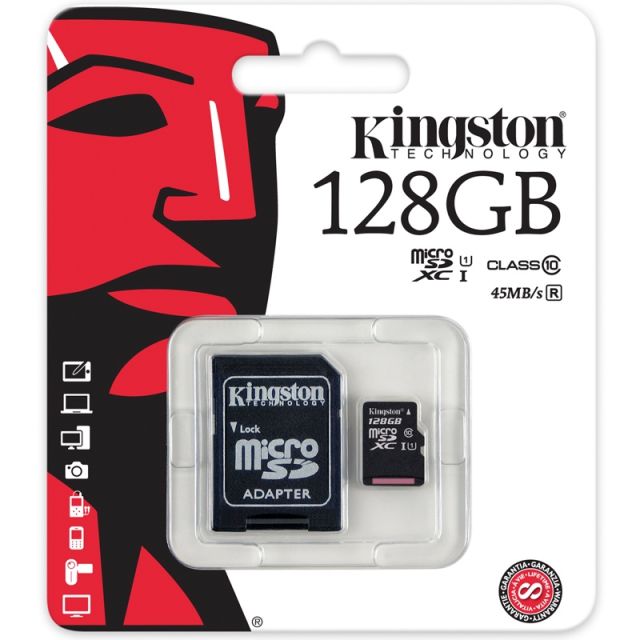 Tarjeta De Memoria Kingston MICROSDXC 128GB Clase 10 UHS-1 45 MB/S