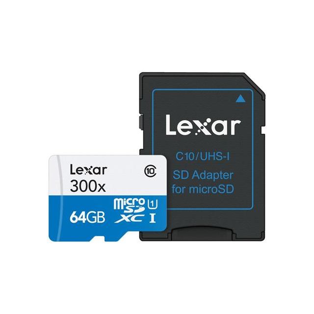 Tarjeta De Memoria Lexar 64GB Microsdxc 300x High Performance UHS-I Con Adaptador SD Clase 10 45MB/S