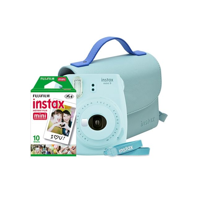 INSTAX MINI 9 HIELO+ESTUCHE+CORREA+PELÍCULA