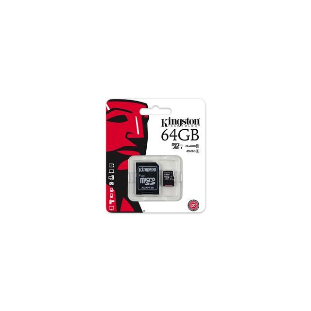Tarjeta De Memoria Kingston MICROSDXC 64GB Clase 10 G2 C/Adaptador SD
